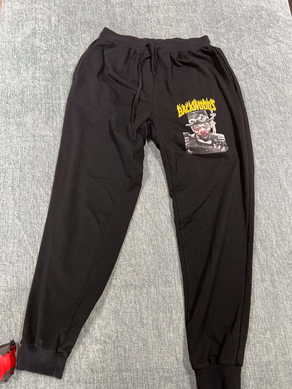Backwoods Clown Graphic Black Jogger Sweatpants Size XXL